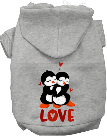 Gray Penguin Love Pet Hoodie with penguin love design