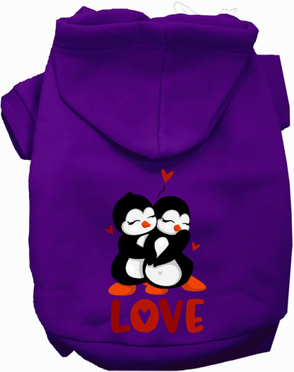 Purple Penguin Love Pet Hoodie with penguin couple design