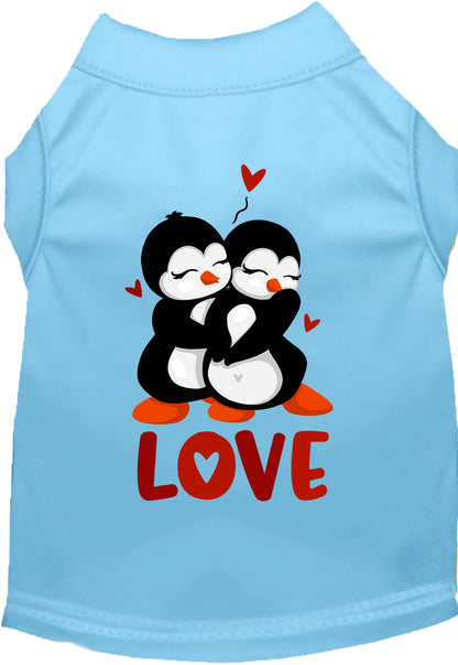 Light blue Penguin Love Pet Shirt with hugging penguins