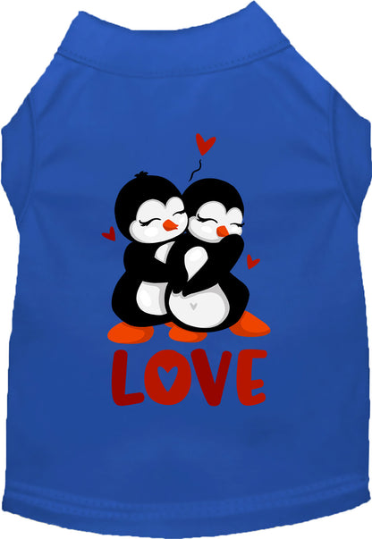 Royal blue Penguin Love Pet Shirt with hugging penguins