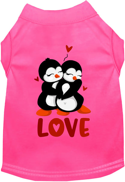 Hot pink Penguin Love Pet Shirt with hugging penguins