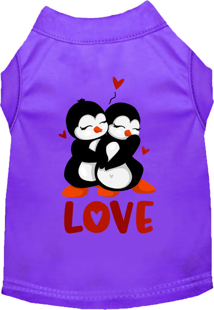 Purple Penguin Love Pet Shirt with hugging penguins