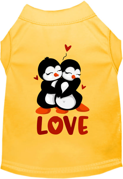 Yellow Penguin Love Pet Shirt with hugging penguins