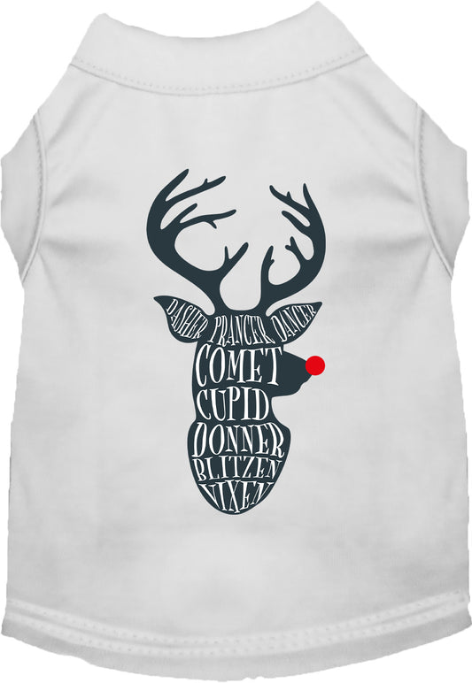 White pet shirt with reindeer design