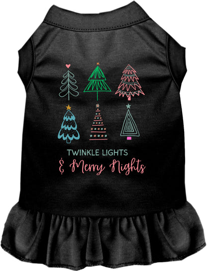 Black pet dress with twinkle lights and merry nights design