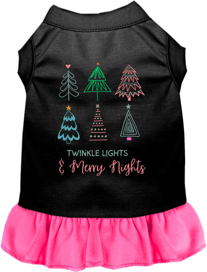 Black pet dress with pink skirt, twinkle lights design