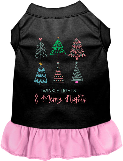 Black pet dress with light pink skirt, twinkle lights design