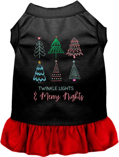 Black pet dress with red skirt, twinkle lights design