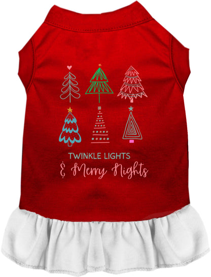 Red pet dress with white skirt, twinkle lights design