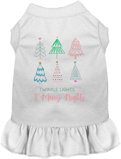 White pet dress with twinkle lights and merry nights design