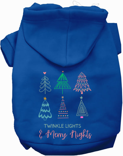 Blue pet hoodie with twinkle lights design