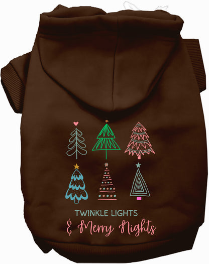 Brown pet hoodie with twinkle lights design