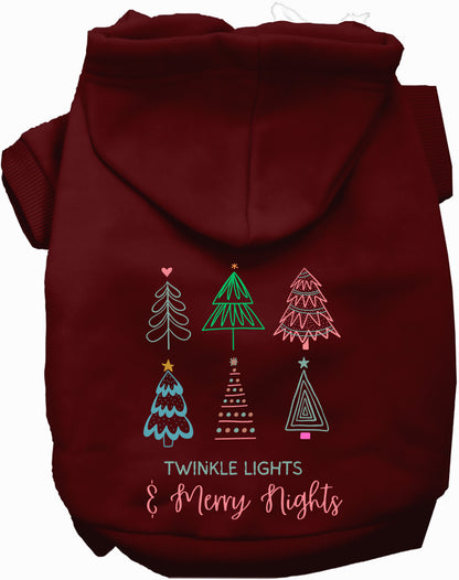 Maroon pet hoodie with twinkle lights design