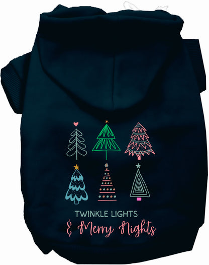 Navy pet hoodie with twinkle lights design