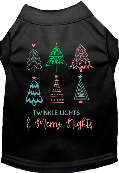 Black pet shirt with colorful tree graphics