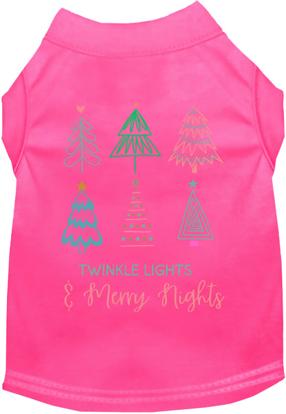 Pink pet shirt with whimsical tree patterns