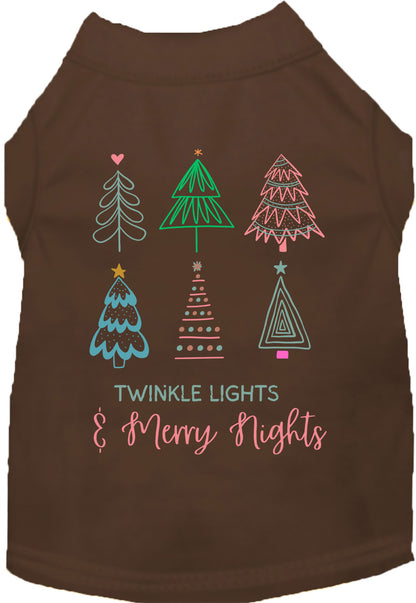 Brown pet shirt with festive tree designs