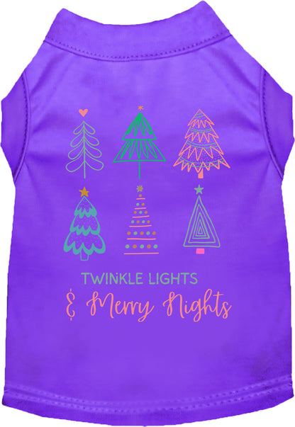 Purple pet shirt showcasing holiday tree art