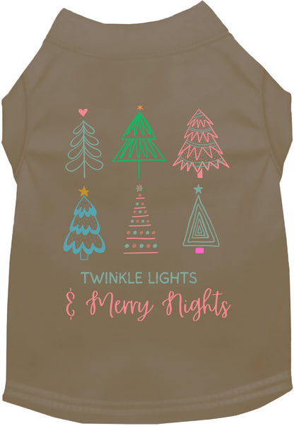 Tan pet shirt with colorful tree designs