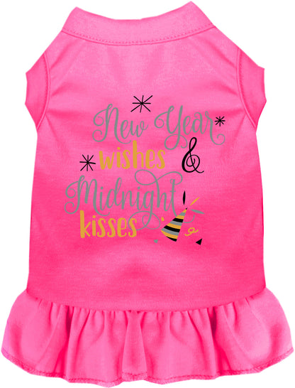 Pink Midnight Kisses pet dress with New Year wishes design