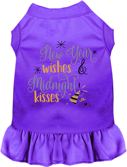 Purple Midnight Kisses pet dress with New Year wishes design