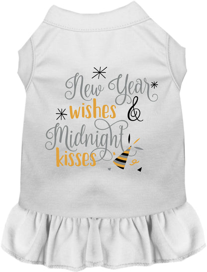 White Midnight Kisses pet dress with New Year wishes design