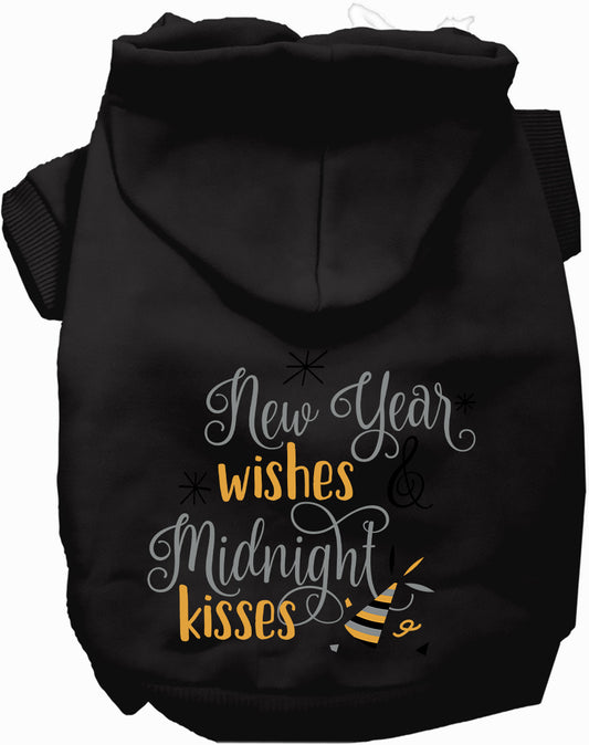 Black Midnight Kisses Pet Hoodie with festive text