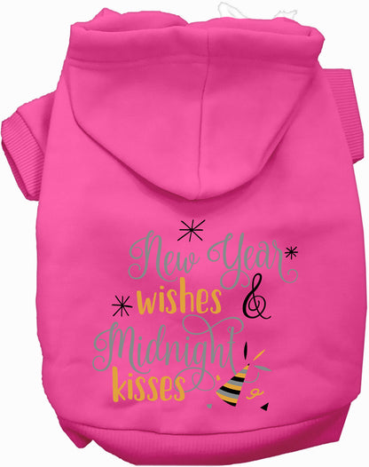 Pink Midnight Kisses Pet Hoodie with festive text