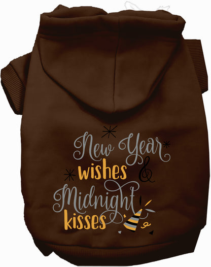 Brown Midnight Kisses Pet Hoodie with festive text