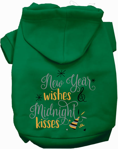 Green Midnight Kisses Pet Hoodie with festive text