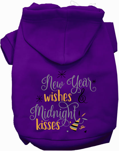 Purple Midnight Kisses Pet Hoodie with festive text