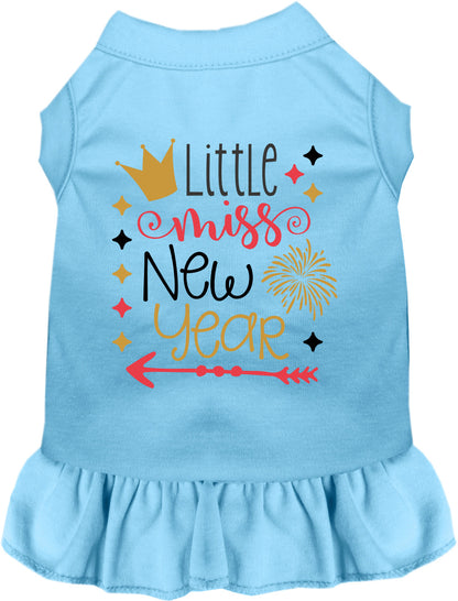 Blue Little Miss New Year pet dress with gold accents