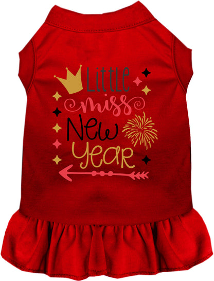 Red Little Miss New Year pet dress with gold accents