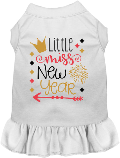 White Little Miss New Year pet dress with gold accents