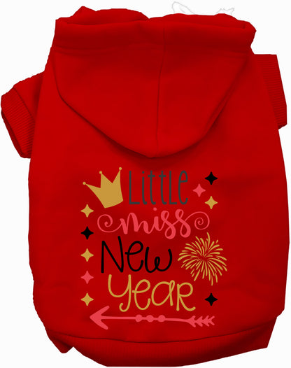 Red Little Miss New Year pet hoodie with festive design