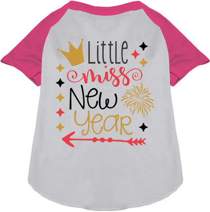 Pink Little Miss New Year pet raglan shirt with crown design