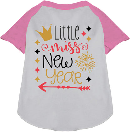 Light pink Little Miss New Year pet raglan shirt with crown design