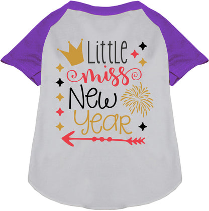 Purple Little Miss New Year pet raglan shirt with crown design