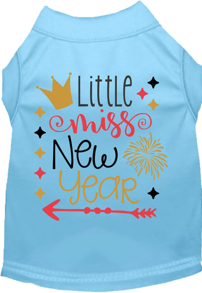 Blue Little Miss New Year pet shirt with festive design