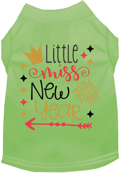 Green Little Miss New Year pet shirt with celebratory design