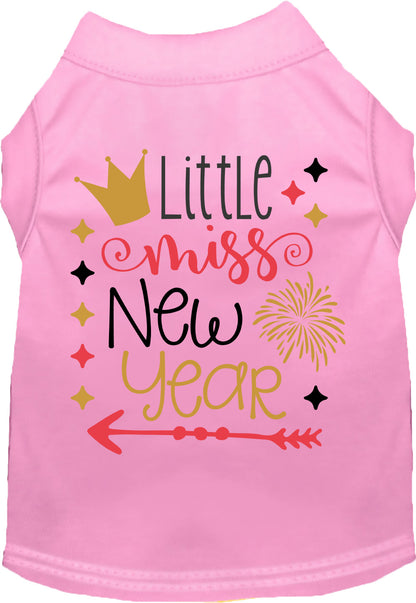 Pink Little Miss New Year pet shirt with crown and stars