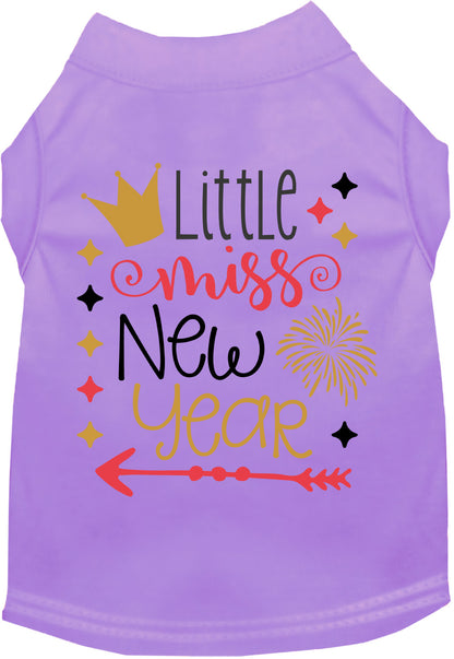 Light purple Little Miss New Year pet shirt with festive print