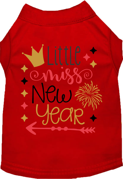 Red Little Miss New Year pet shirt with celebratory design