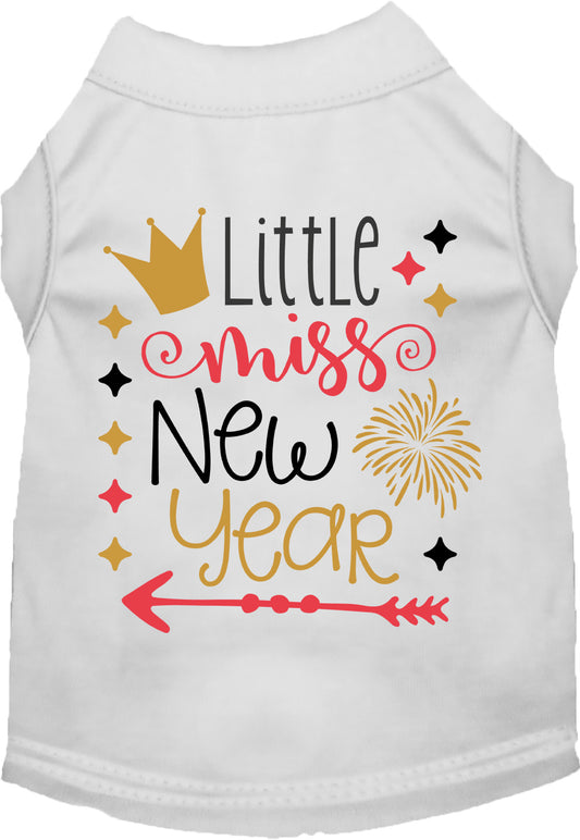 White Little Miss New Year pet shirt with crown design