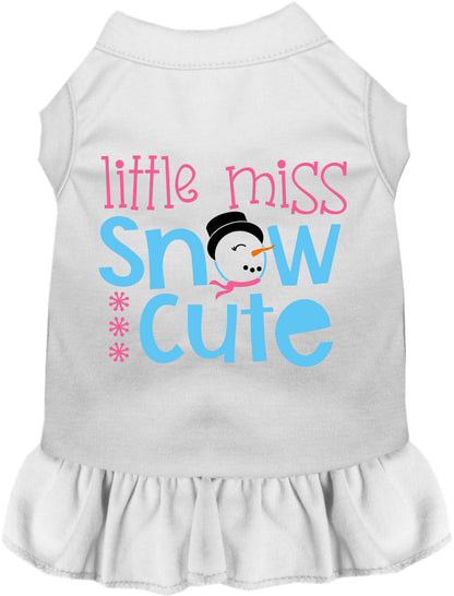 White Little Miss Snow Cute pet dress with snowman design