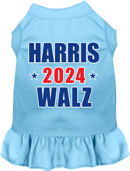 Light blue Harris Walz 2024 pet dress with ruffled skirt