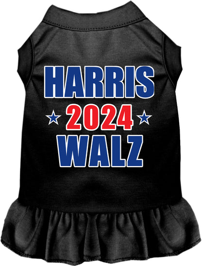 Black Harris Walz 2024 pet dress with ruffled skirt