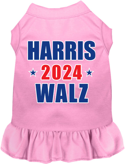 Pink Harris Walz 2024 pet dress with ruffled skirt