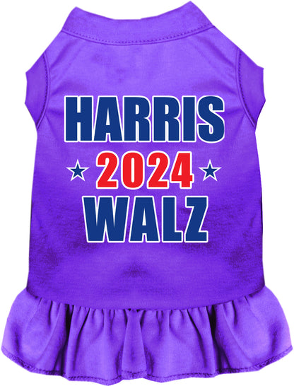 Purple Harris Walz 2024 pet dress with ruffled skirt