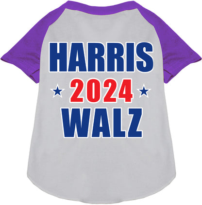 Harris Walz 2024 pet raglan shirt with purple sleeves